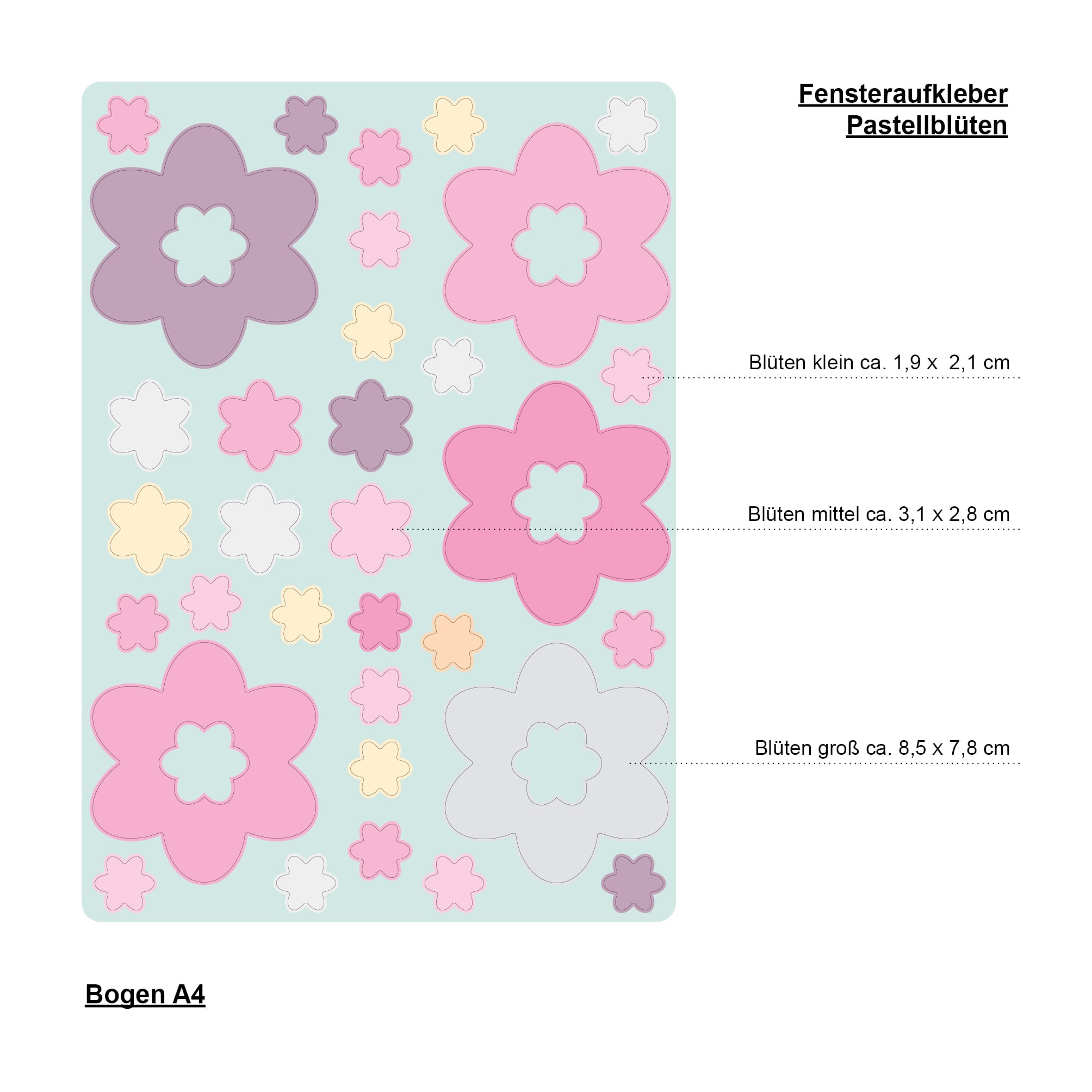 Auf dem Bild ist das Produkt: Fensterbild Frühling Blüten pastell 30teilig Pastellfarben wiederverwendbar, Dekoration Ostern Frühling zum Preis von €13.90 abgebildet.