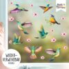 Auf dem Bild ist das Produkt: Fensterbild Frühling Vogel Kolibris Hibiskusblüten Vogelset wiederverwendbare Fensteraufkleber Kinderzimmer Baby Kind, Osterdeko zum Preis von €12.90 abgebildet.
