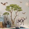 Auf dem Bild ist das Produkt: Wandtattoo Kinderzimmer Savanne mit Bäumen Elefant Giraffe und Vögeln Dekoration Babyzimmer Tiere Natur zum Preis von €49.9 abgebildet.