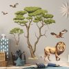 Auf dem Bild ist das Produkt: Wandtattoo Kinderzimmer Savanne mit Bäumen Löwe und Vögeln Dekoration Babyzimmer Tiere Natur zum Preis von €49.9 abgebildet.