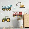 Auf dem Bild ist das Produkt: Wandtattoo Kinderzimmer Baumaschinen Trecker Mischer Bagger Feuerwehrauto Dekoration Kinderzimmer zum Preis von €34.9 abgebildet.