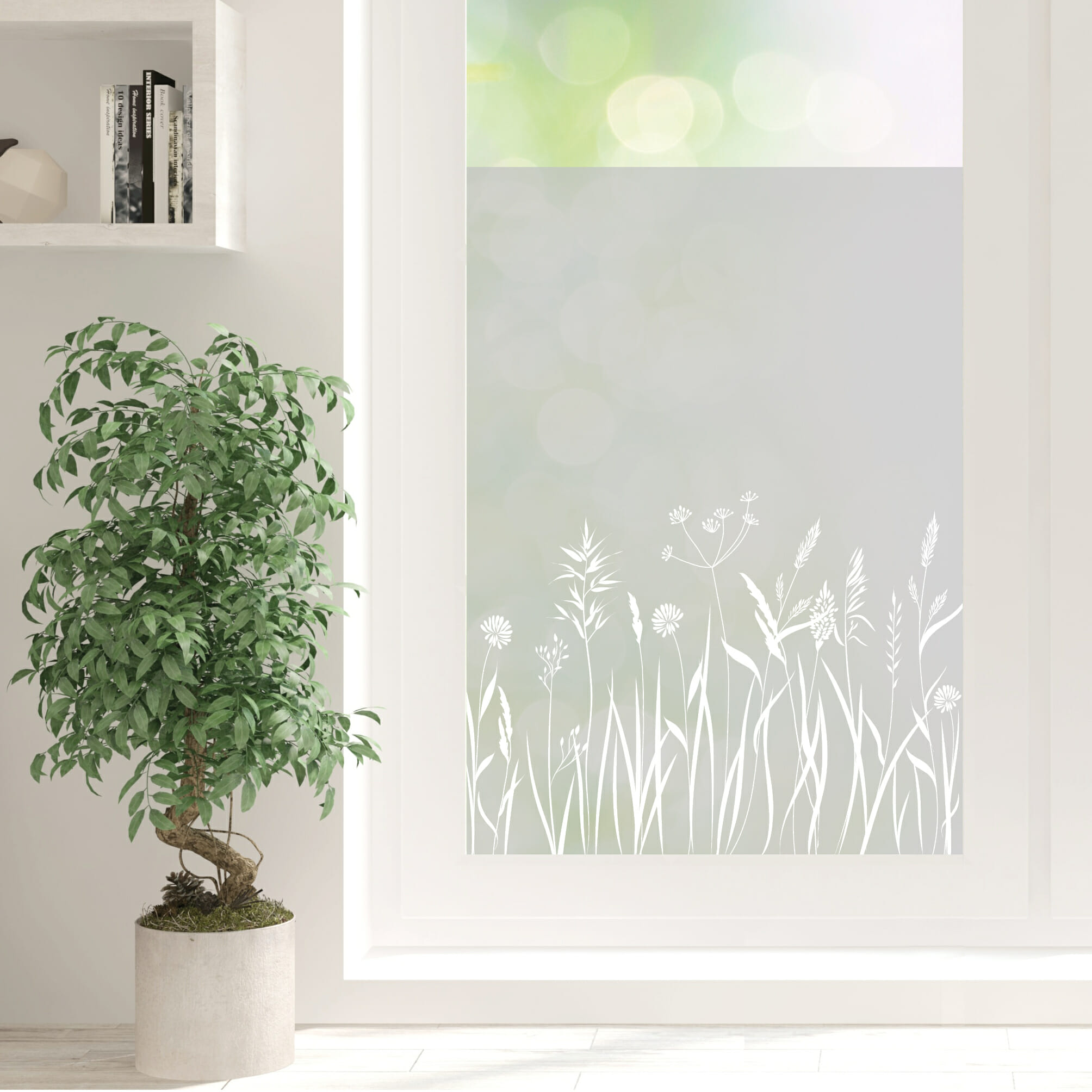 Auf dem Bild ist das Produkt: Sichtschutzfolie Blumenwiese Wiese Blumen Fensterfolie Fensterdeko Milchglasfolie Wiederverwendbar zum Preis von €24.9 abgebildet.