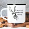 Auf dem Bild ist das Produkt: Bedruckter Emaille Campingbecher Esel mit Spruch Was für ein wunderschöner Scheißtag Geschenk Geburtstag zum Preis von €18.9 abgebildet.