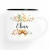 Auf dem Bild ist das Produkt: Emaille Becher Herbstblätter und Eicheln Herbst Geschenk personalisiert mit Wunschname zum Preis von €18.9 abgebildet.