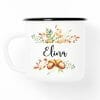 Auf dem Bild ist das Produkt: Emaille Becher Herbstblätter und Eicheln Herbst Geschenk personalisiert mit Wunschname zum Preis von €18.9 abgebildet.
