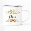 Auf dem Bild ist das Produkt: Emaille Becher Herbstblätter und Eicheln Herbst Geschenk personalisiert mit Wunschname zum Preis von €18.9 abgebildet.