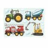 Auf dem Bild ist das Produkt: Fensterbild Frühling Baumaschinen Bagger Trecker Feuerwehrauto Betonmischer Fensterdeko Kinderzimmer Kind zum Preis von €13.9 abgebildet.