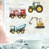 Auf dem Bild ist das Produkt: Fensterbild Frühling Baumaschinen Bagger Trecker Feuerwehrauto Betonmischer Fensterdeko Kinderzimmer Kind zum Preis von €13.9 abgebildet.