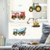 Auf dem Bild ist das Produkt: Fensterbild Frühling Baumaschinen Bagger Trecker Feuerwehrauto Betonmischer Fensterdeko Kinderzimmer Kind zum Preis von €13.9 abgebildet.
