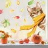 Auf dem Bild ist das Produkt: Fensterbild Herbst reinschauende Katze Schal bunte Blätter herbstlicher Fensteraufkleber Fensterdeko zum Preis von €13.90 abgebildet.