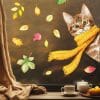 Auf dem Bild ist das Produkt: Fensterbild Herbst reinschauende Katze Schal bunte Blätter herbstlicher Fensteraufkleber Fensterdeko zum Preis von €13.90 abgebildet.