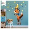 Auf dem Bild ist das Produkt: Wandtattoo Kinderzimmer Fuchs Leiter Mond Sterne bunt Dekoration Babyzimmer, Geschenk zur Geburt zum Preis von €29.9 abgebildet.