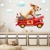 Auf dem Bild ist das Produkt: Wandtattoo Kinderzimmer Hund im alten Feuerwehrauto mit Wolken Wandbild für Kinder zum Preis von €29.9 abgebildet.