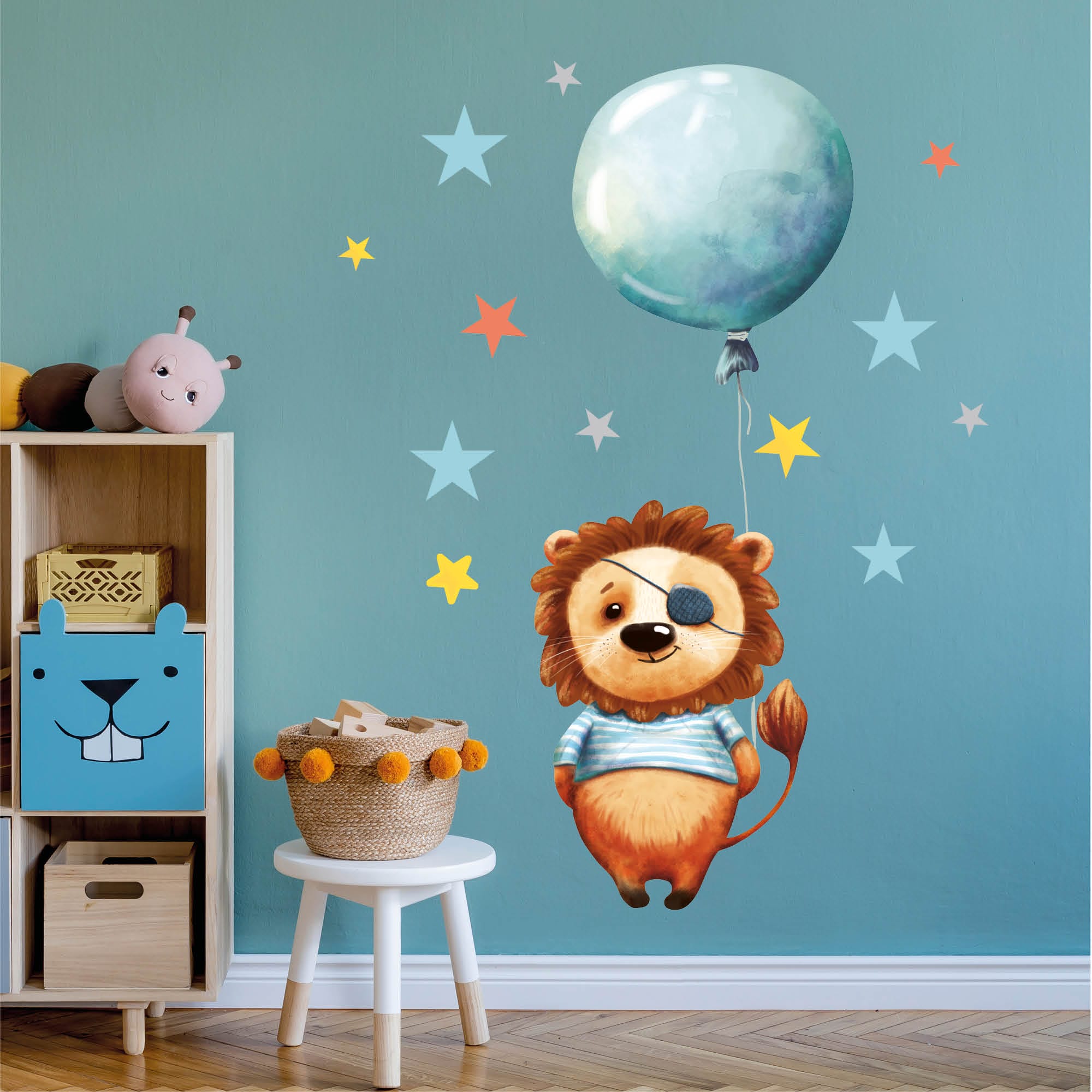 Wandtattoo Kinderzimmer bunt Löwe Luftballon Sterne Dekoration Babyzimmer