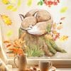 Fensterbild Herbst Fuchs auf Baumstumpf mit Blättern herbstlicher Fensteraufkleber Fensterdeko Kinderzimmer Auf dem Bild ist das Produkt: Fensterbild Herbst Fuchs auf Baumstumpf mit Blättern herbstlicher Fensteraufkleber Fensterdeko Kinderzimmer zum Preis von €13.90 abgebildet.