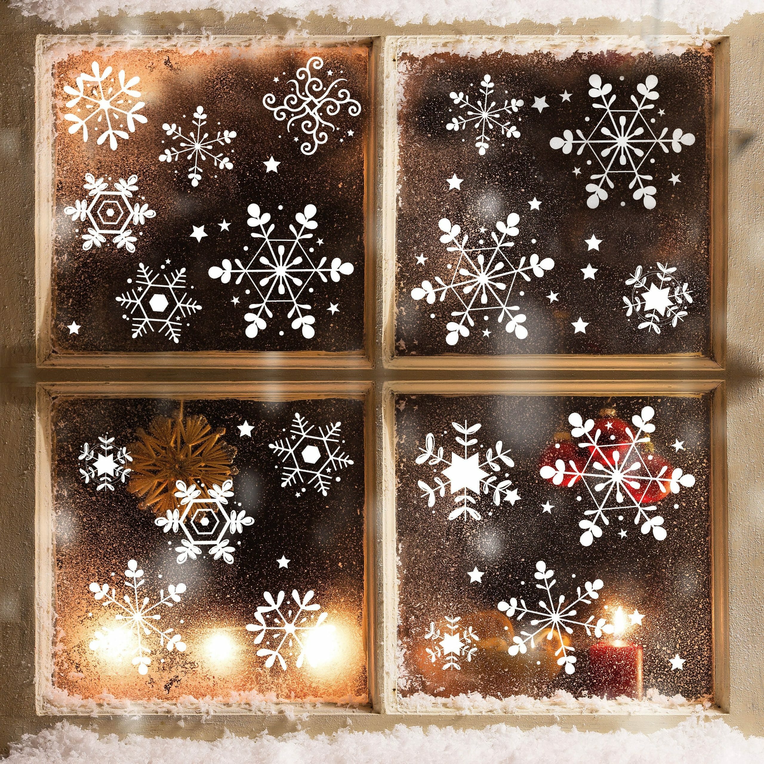 Fensterbild Weihnachten Winter Schneeflocken Set WIEDERVERWENDBAR Weihnachtsdeko Fenster Adventsdeko