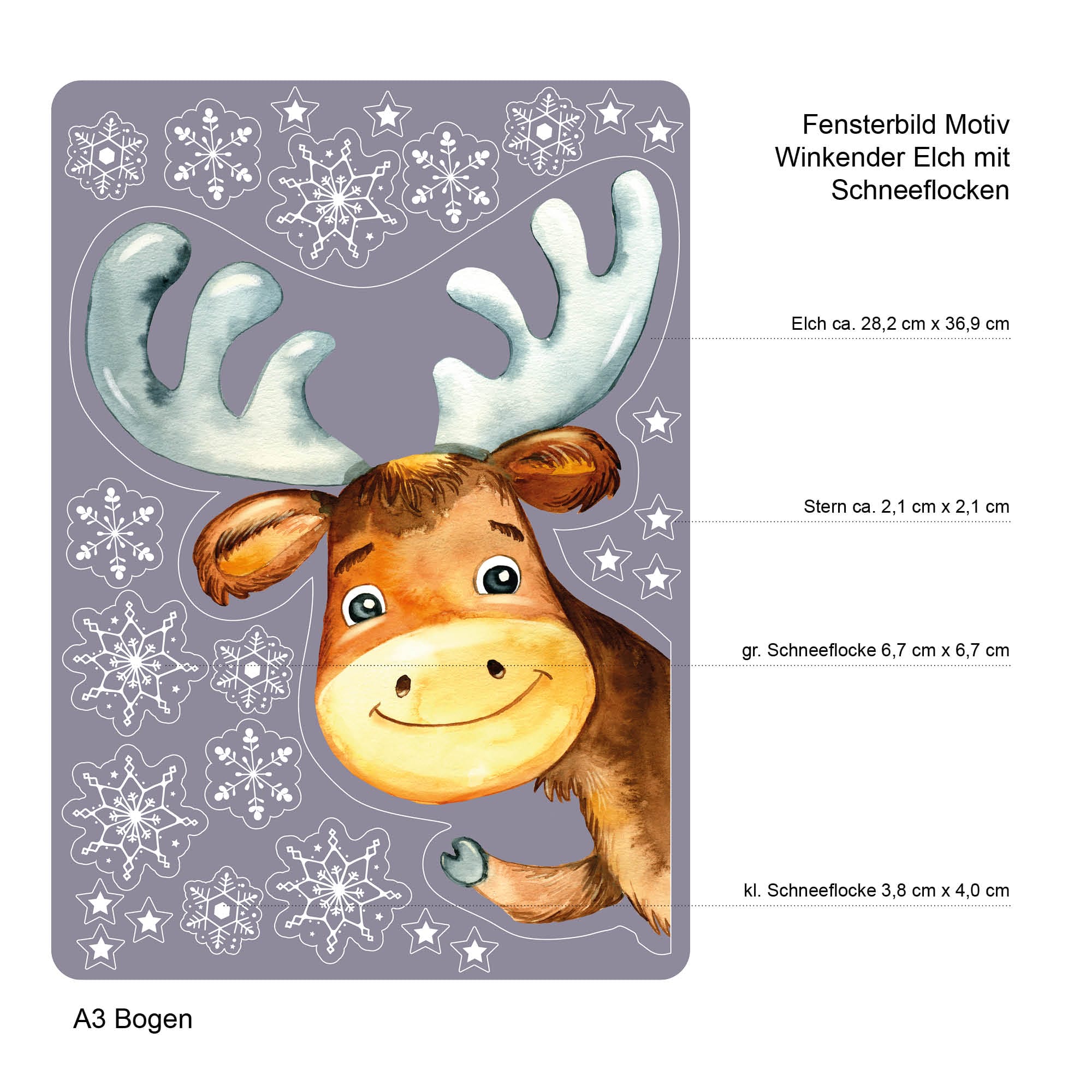Auf dem Bild ist das Produkt: Fensterbild Weihnachten Winter Elch mit Schneeflocken wiederverwendbar winterliche Fensterdeko Rentier selbstklebend, Weihnachtsdeko zum Preis von €13.90 abgebildet.