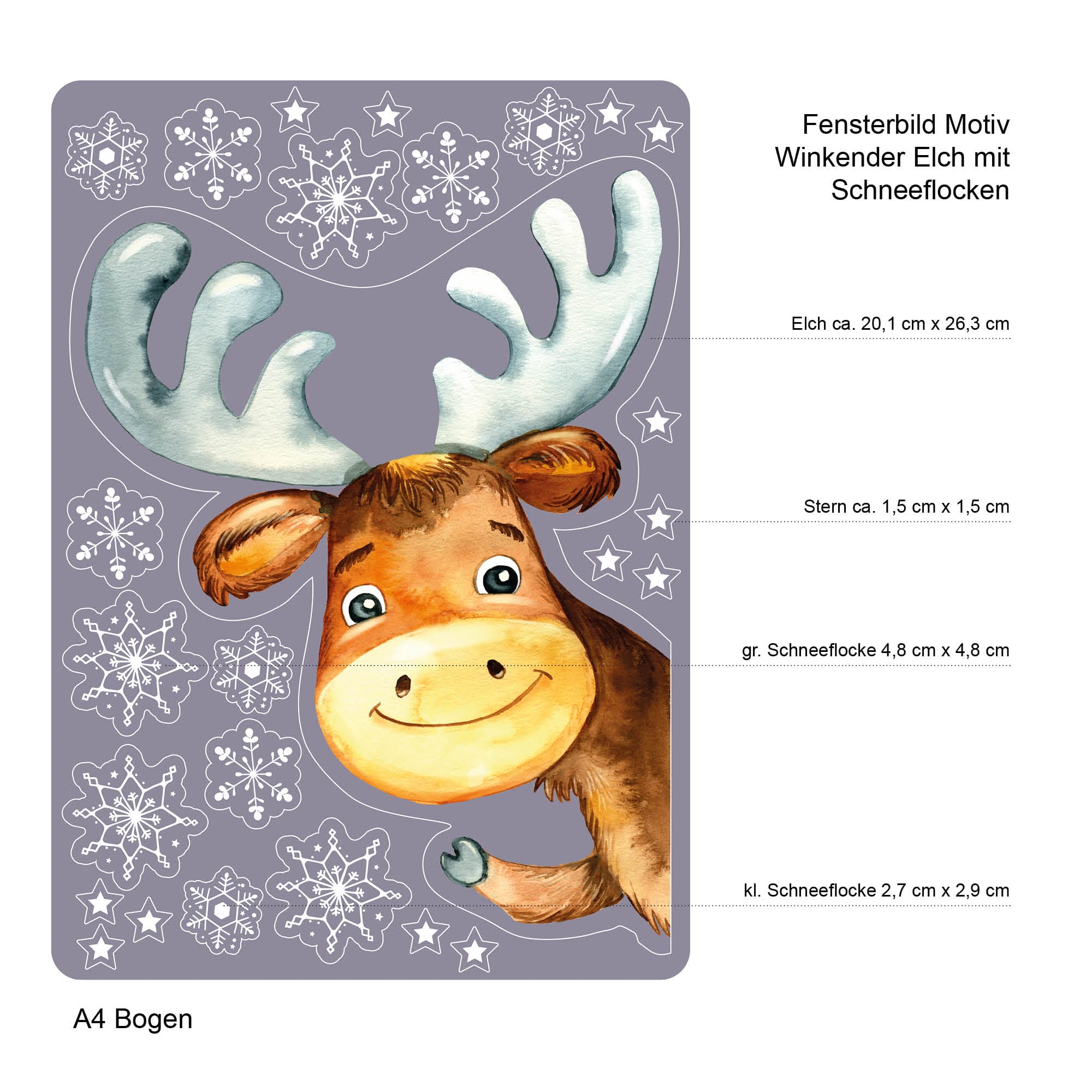 Auf dem Bild ist das Produkt: Fensterbild Weihnachten Winter Elch mit Schneeflocken wiederverwendbar winterliche Fensterdeko Rentier selbstklebend, Weihnachtsdeko zum Preis von €13.90 abgebildet.
