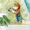 Auf dem Bild ist das Produkt: Fensterbild Frühling Ostern Katze mit Giesskanne und Schmetterlingen, Fensterdeko zum Preis von €13.90 abgebildet.