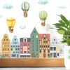 Auf dem Bild ist das Produkt: Fensterbild Häuserreihe Hansehäuser mit Heißluftballons Fensterdeko Kinderzimmer Kind zum Preis von €13.90 abgebildet.