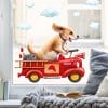 Fensterbild Hund im retro Feuerwehrauto mit Wolken, Fensterdeko Kinderzimmer Kind Auf dem Bild ist das Produkt: Fensterbild Hund im retro Feuerwehrauto mit Wolken, Fensterdeko Kinderzimmer Kind zum Preis von €12.90 abgebildet.