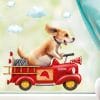 Fensterbild Hund im retro Feuerwehrauto mit Wolken, Fensterdeko Kinderzimmer Kind Auf dem Bild ist das Produkt: Fensterbild Hund im retro Feuerwehrauto mit Wolken, Fensterdeko Kinderzimmer Kind zum Preis von €12.90 abgebildet.