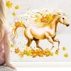 Auf dem Bild ist das Produkt: Fensterbild Pferd Herbst Galopp Blätter Herbstblätter bunt farbig wiederverwendbare Fensteraufkleber zum Preis von €13.90 abgebildet.