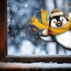 Fensterbild Pinguin hineinschauend Winter Fenster mit Schneeflocken Adventsdeko wiederverwendbar Auf dem Bild ist das Produkt: Fensterbild Pinguin hineinschauend Winter Fenster mit Schneeflocken Adventsdeko wiederverwendbar zum Preis von €13.90 abgebildet.