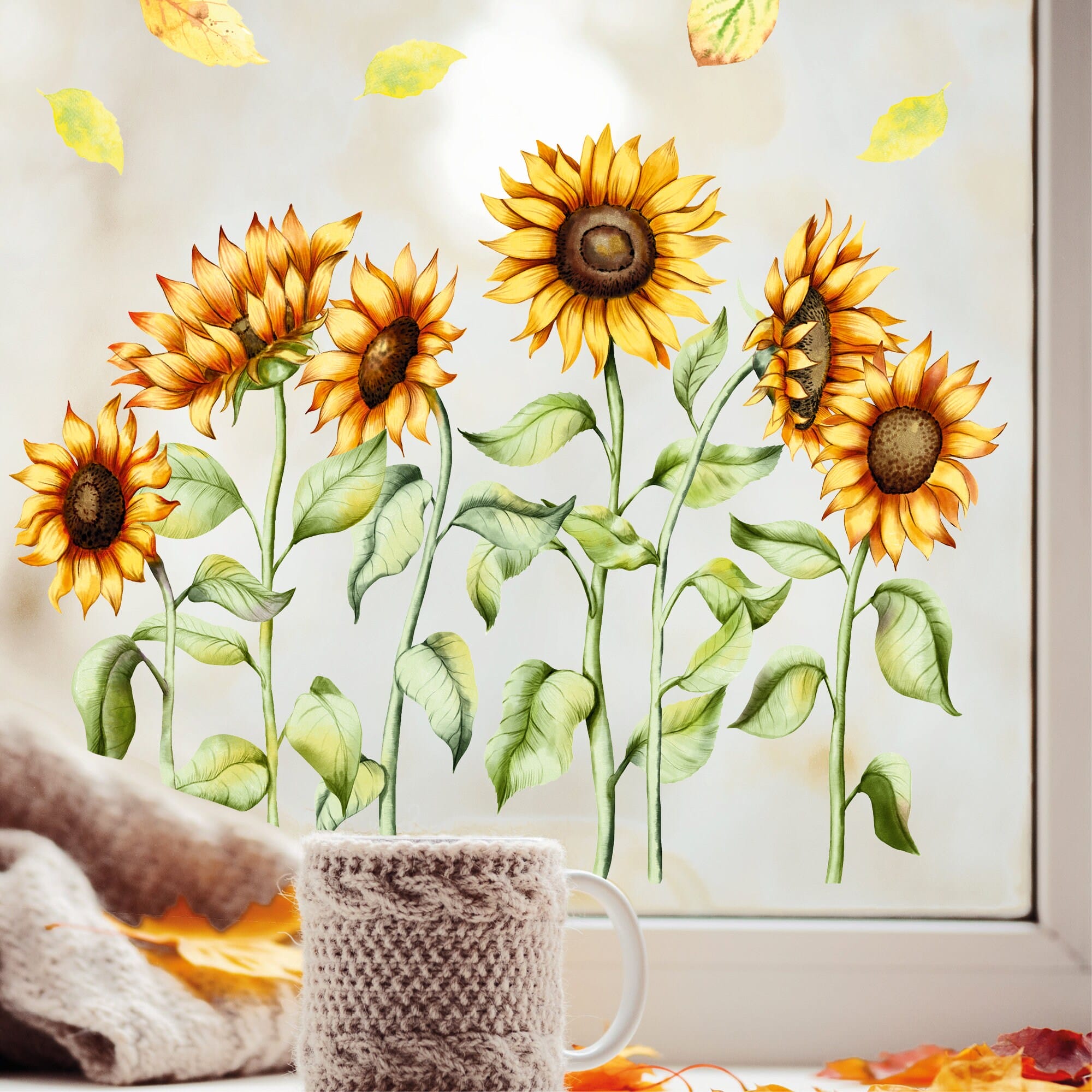 Fensterbild Herbst Sonnenblumen wiederverwendbare Fensteraufkleber Herbstdeko