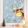 Auf dem Bild ist das Produkt: Fensterbild Weihnachten Winter Elch mit Schneeflocken wiederverwendbar winterliche Fensterdeko Rentier selbstklebend, Weihnachtsdeko zum Preis von €13.90 abgebildet.