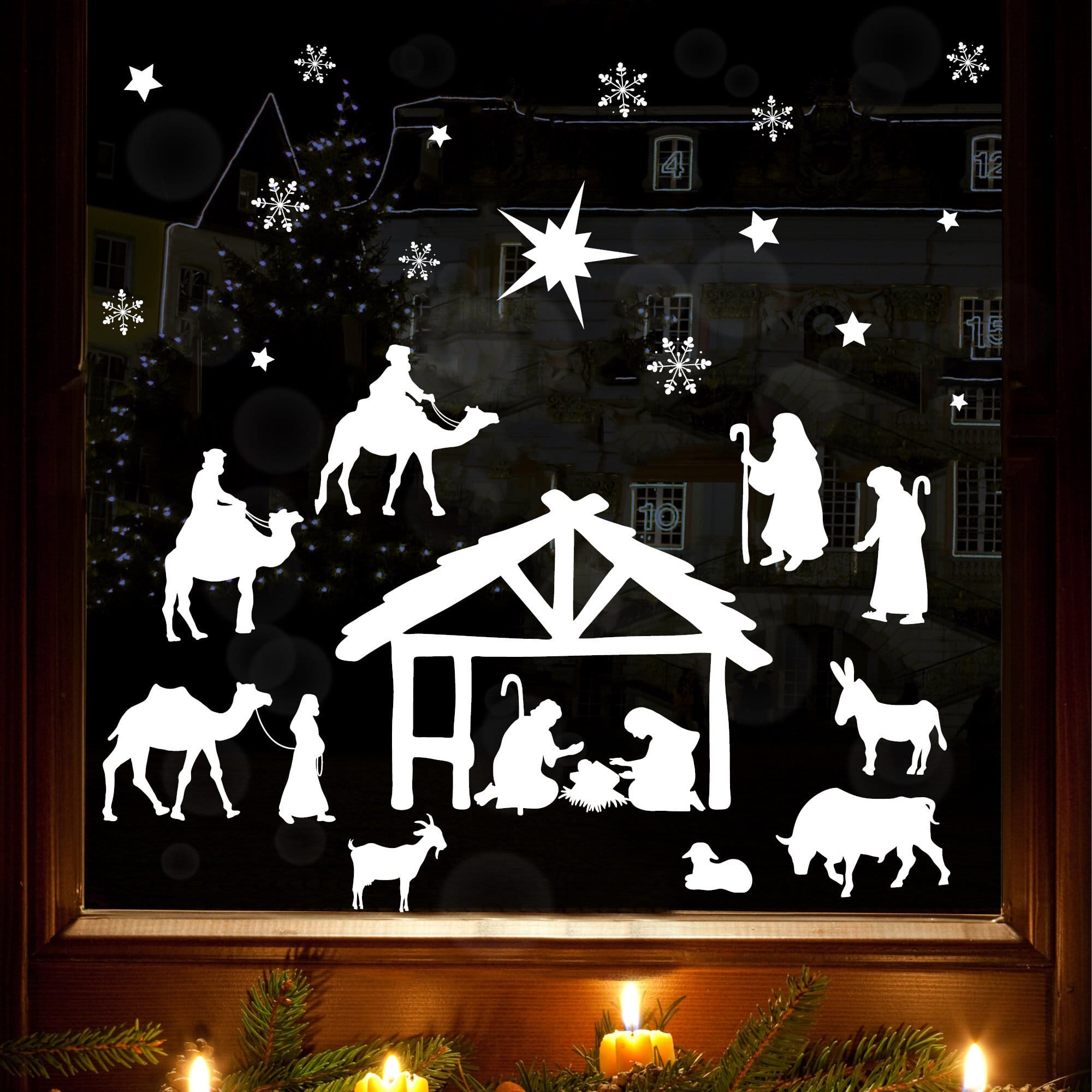 Fensterbild Weihnachten Winter Krippe Fensteraufkleber Weihnachtsdekoration wiederverwendbare Fensterdeko
