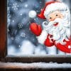 Fensterbild Weihnachtsmann hineinschauend wiederverwendbar Winter Fenster mit Schneeflocken Adventsdeko Auf dem Bild ist das Produkt: Fensterbild Weihnachtsmann hineinschauend wiederverwendbar Winter Fenster mit Schneeflocken Adventsdeko zum Preis von €13.90 abgebildet.