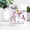 Auf dem Bild ist das Produkt: Geschenk Tasse bedruckt Familie ist alles Einhorn Familie Keramiktasse zum Preis von €7.90 abgebildet.