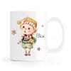 Auf dem Bild ist das Produkt: Tasse Winter bedruckt Elf mit einem Geschenk, Schneeflocken und dem Wunschnamen, personalisiertes Geschenk Geburtstag Kaffeetasse zum Preis von €18.9 abgebildet.