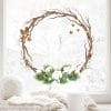 Wiederverwendbar Fensterbild Weihnachten Kranz aus Zweigen mit Tannengrün und Baumwolle Holzoptik Auf dem Bild ist das Produkt: Wiederverwendbar Fensterbild Weihnachten Kranz aus Zweigen mit Tannengrün und Baumwolle Holzoptik zum Preis von €13.90 abgebildet.