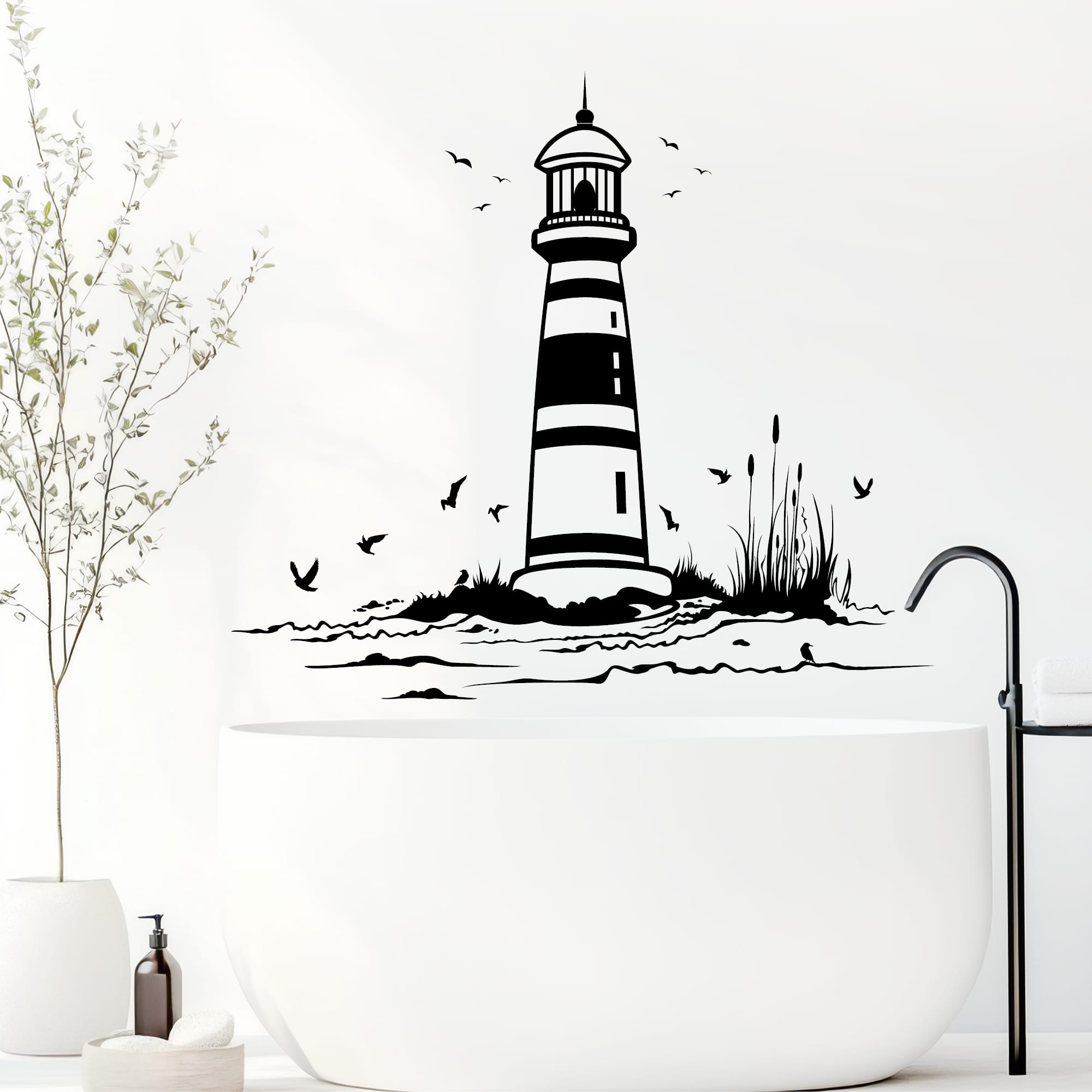 Wandtattoo Strand mit Leuchtturm und Vögeln maritime Dekoration