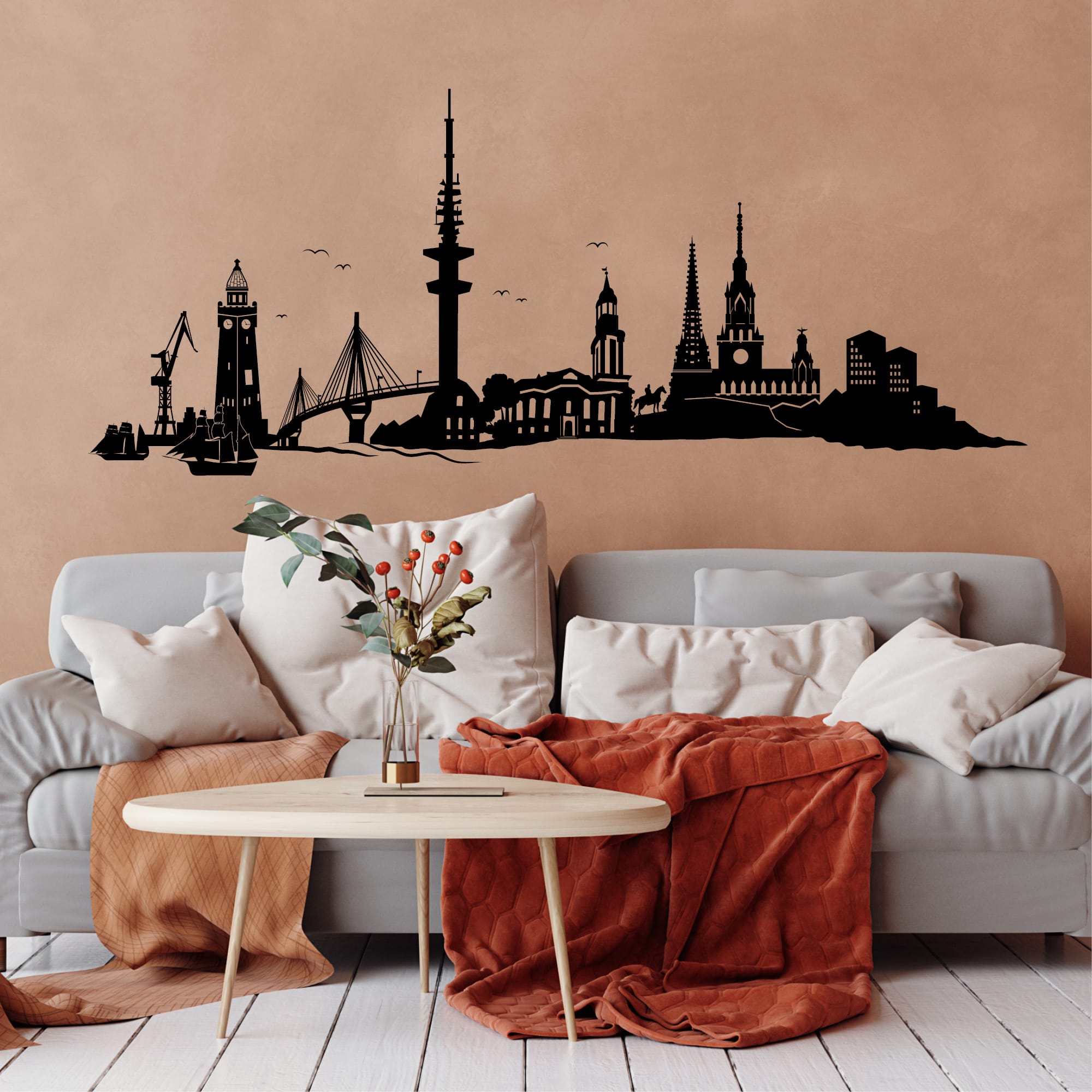 Wandtattoo Wandaufkleber Hamburg Skyline Dekoration