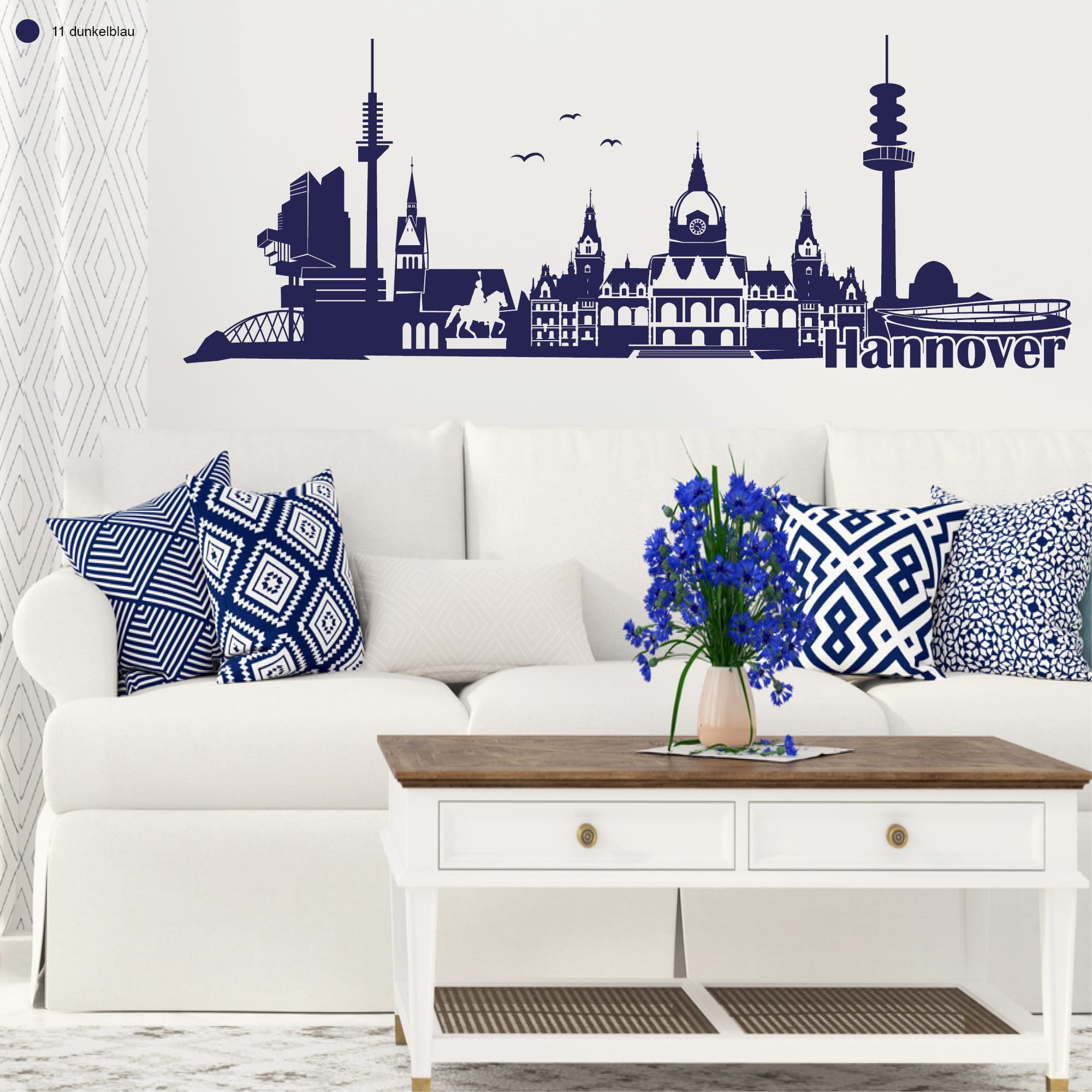 Auf dem Bild ist das Produkt: Wandtattoo Wandbild Hannover Skyline Niedersachsen, Heimat zum Preis von €27.9 abgebildet.