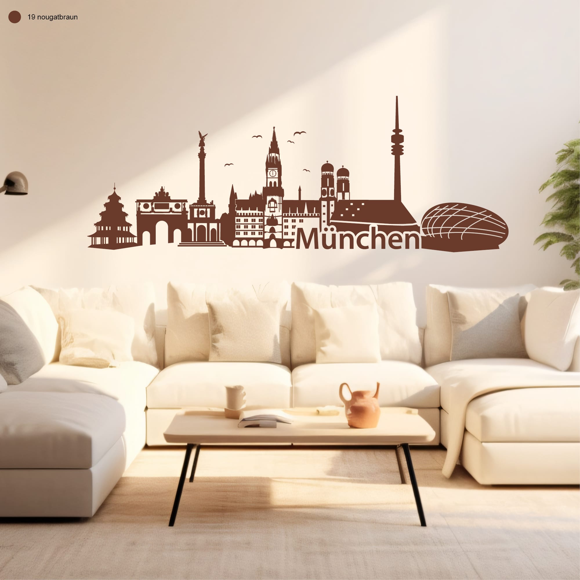 Auf dem Bild ist das Produkt: Wandtattoo Skyline München Wandaufkleber Bayern Silhouette Wandsticker zum Preis von €29.9 abgebildet.