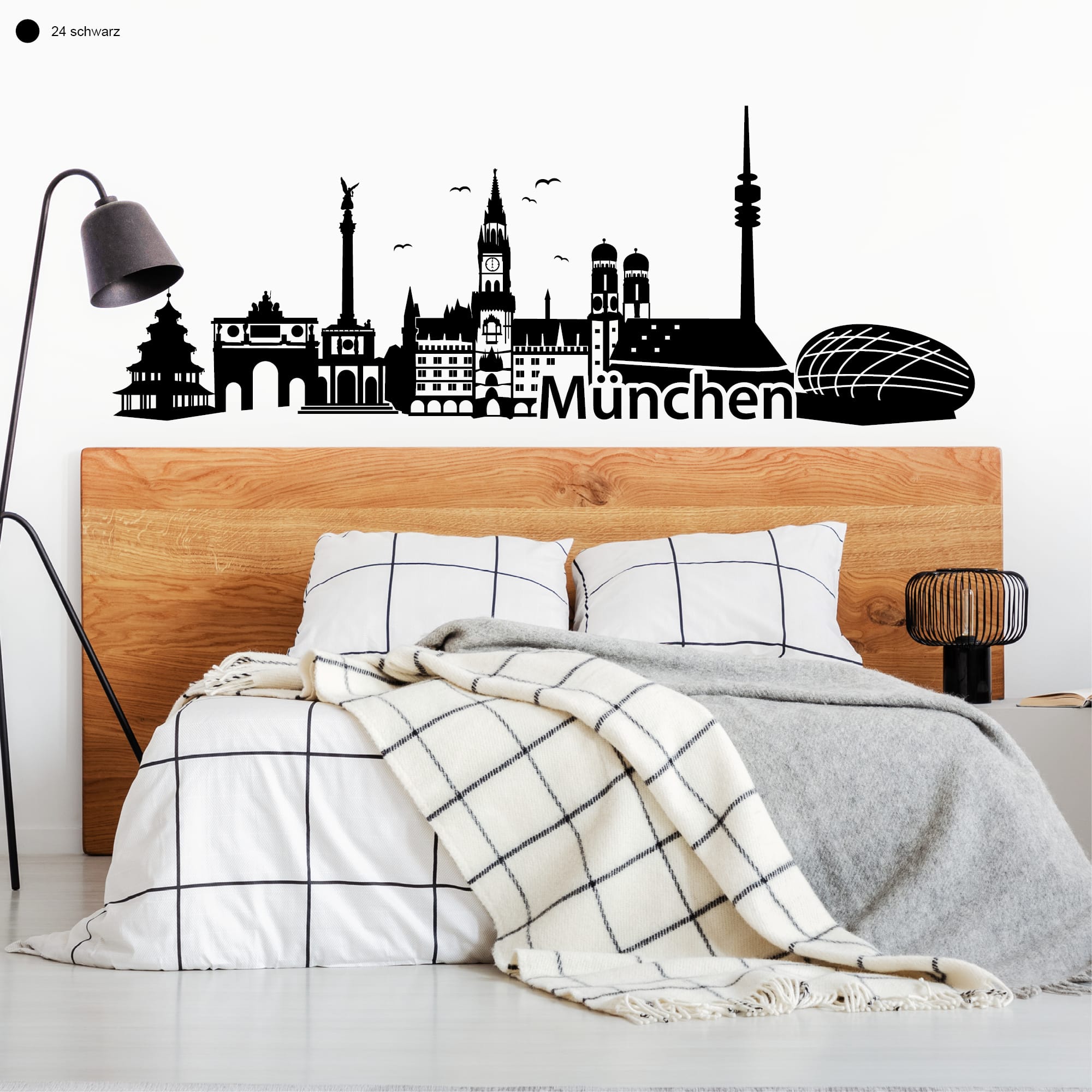 Auf dem Bild ist das Produkt: Wandtattoo Skyline München Wandaufkleber Bayern Silhouette Wandsticker zum Preis von €29.9 abgebildet.