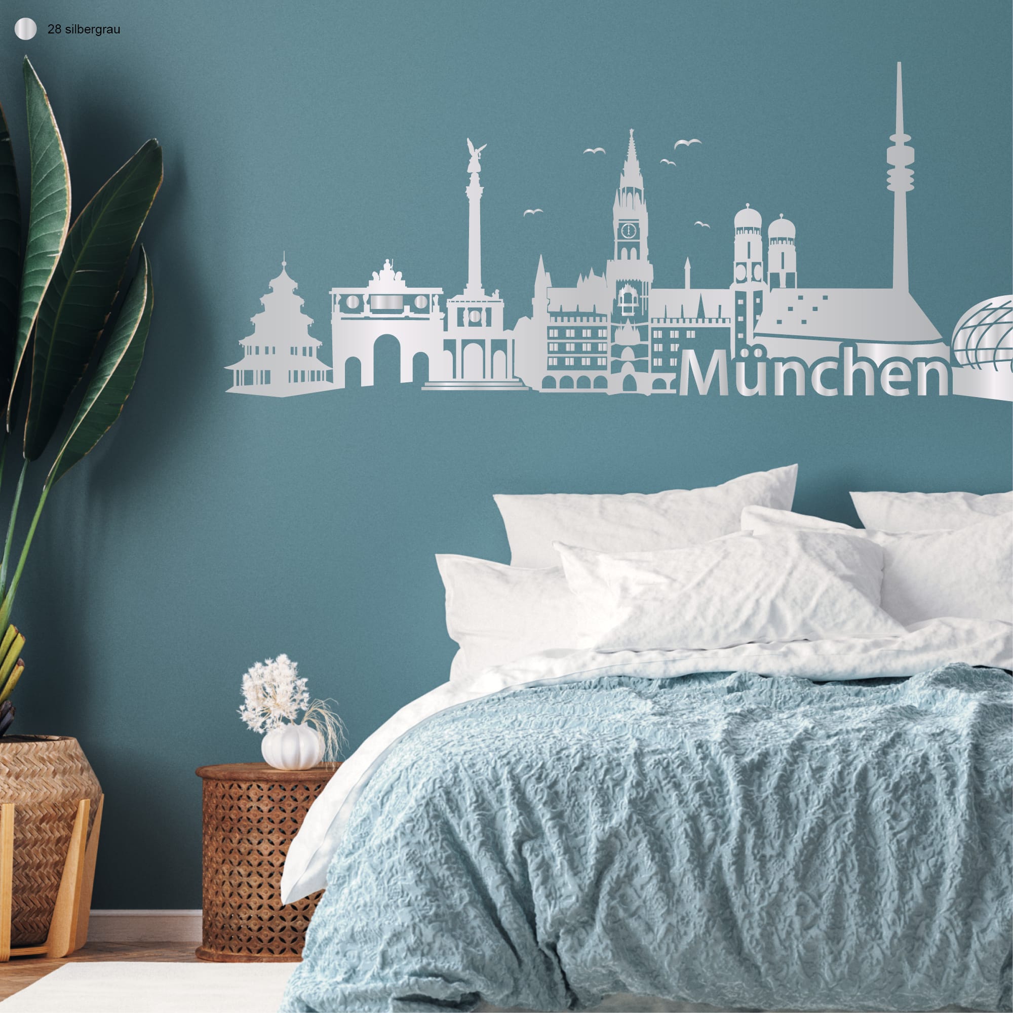 Auf dem Bild ist das Produkt: Wandtattoo Skyline München Wandaufkleber Bayern Silhouette Wandsticker zum Preis von €29.9 abgebildet.