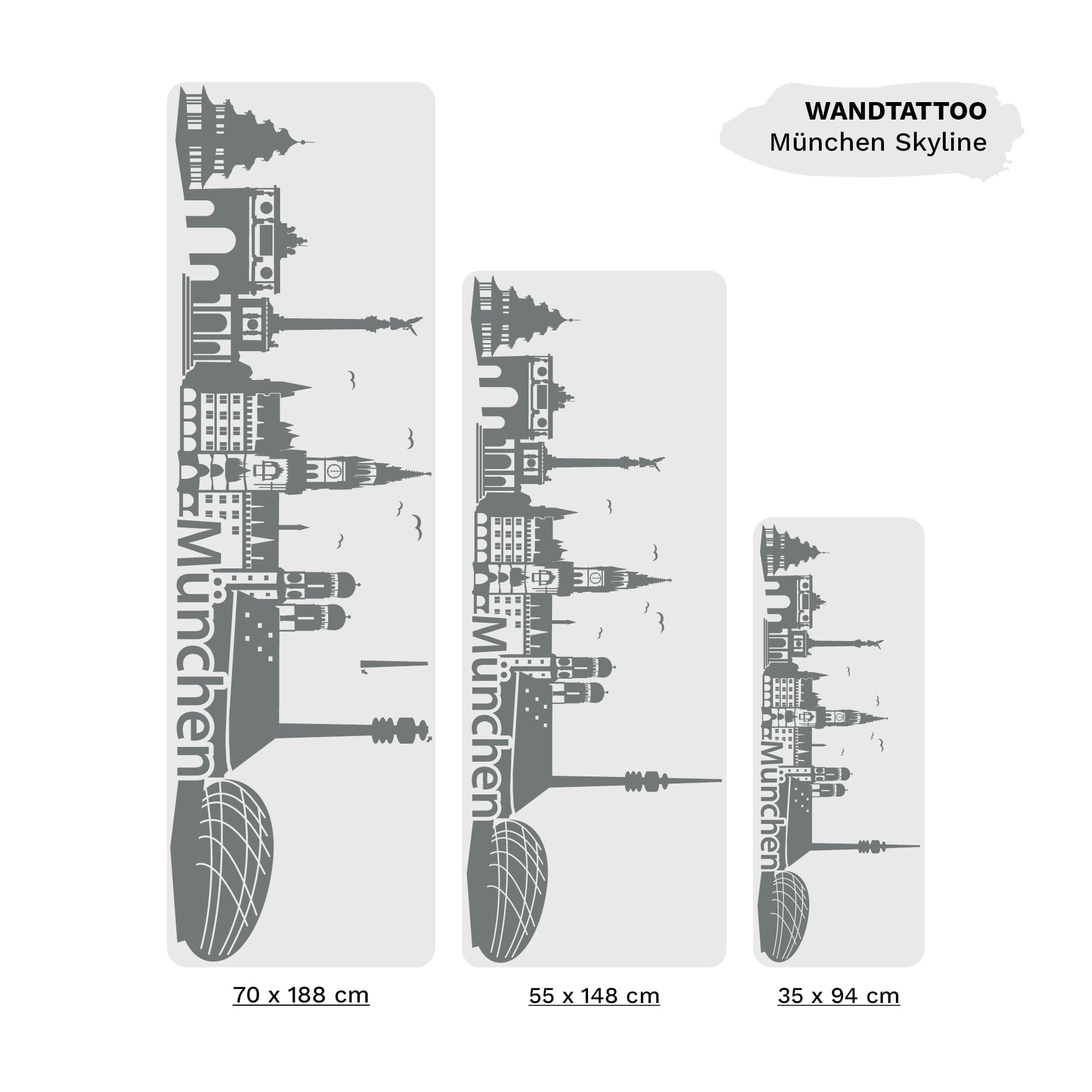 Auf dem Bild ist das Produkt: Wandtattoo Skyline München Wandaufkleber Bayern Silhouette Wandsticker zum Preis von €29.9 abgebildet.