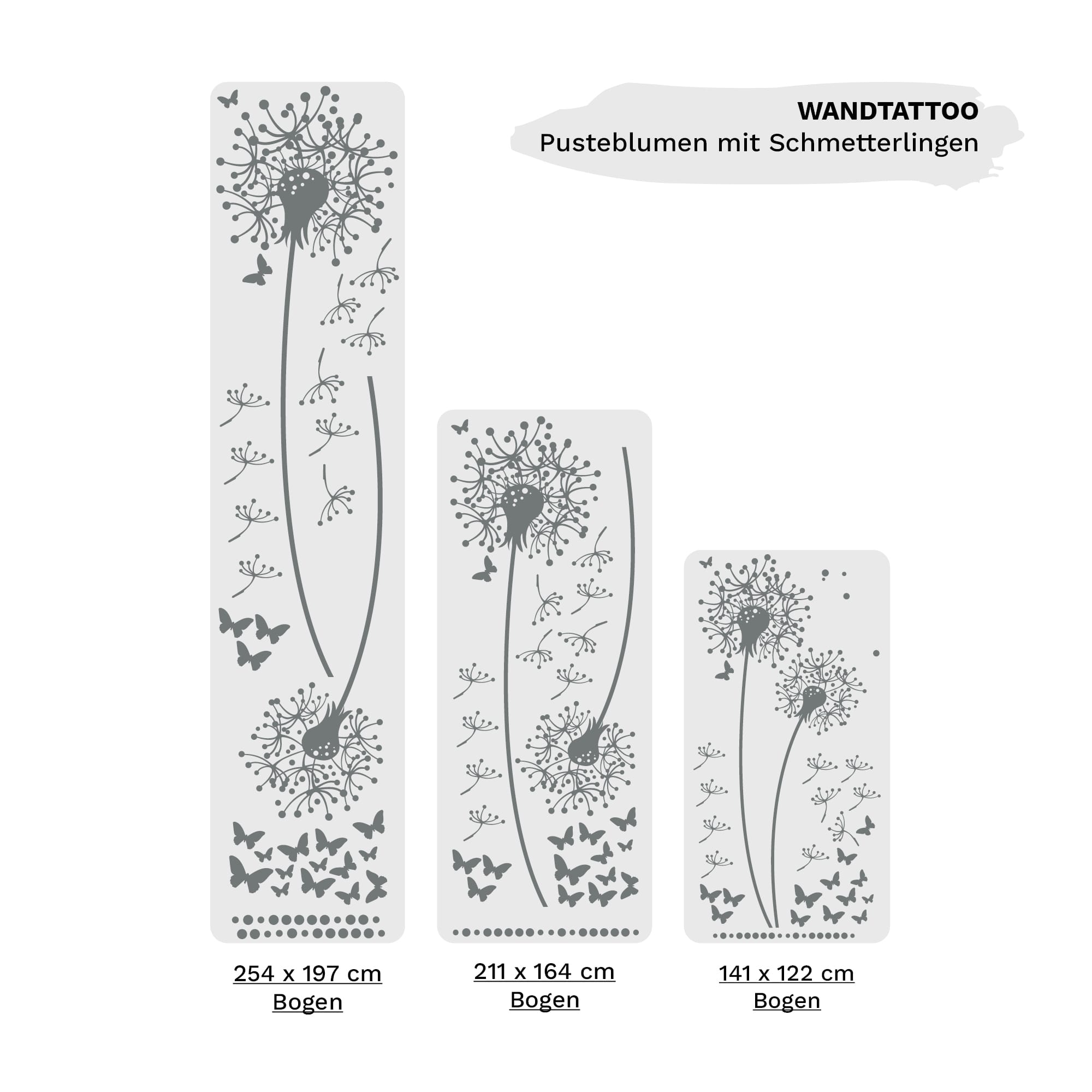 Auf dem Bild ist das Produkt: Wandtattoo Pusteblumen mit Pollen und Schmetterlinge Dekoration zum Preis von €29.9 abgebildet.
