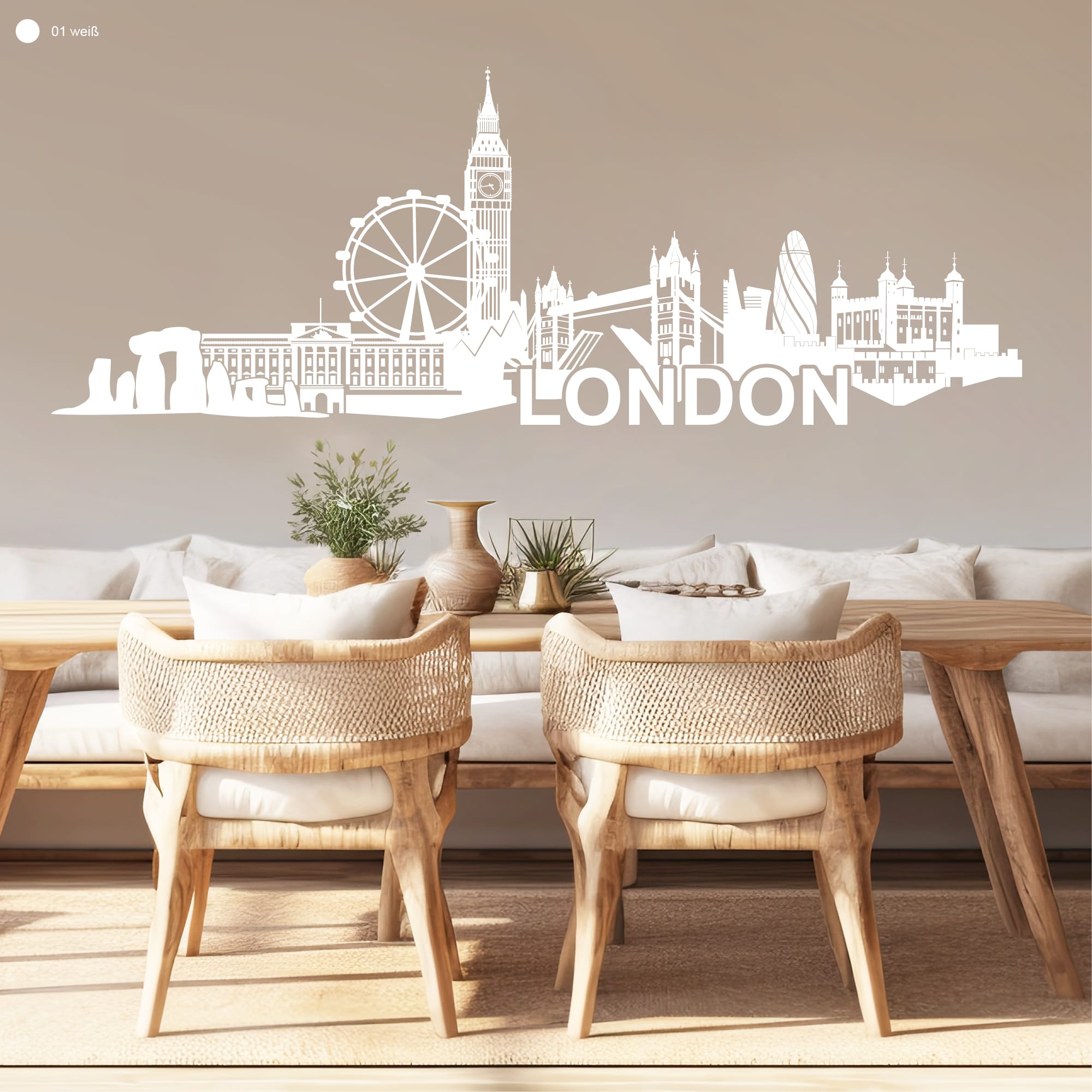 Auf dem Bild ist das Produkt: Wandtattoo Wandbild Skyline London England Wandaufkleber zum Preis von €29.9 abgebildet.