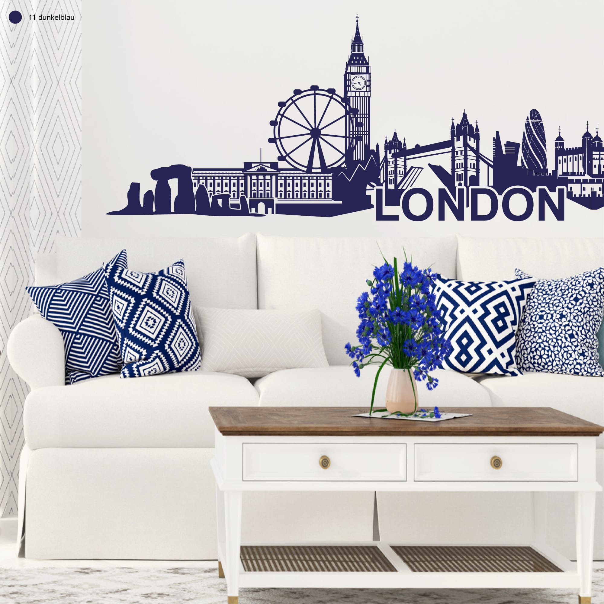 Auf dem Bild ist das Produkt: Wandtattoo Wandbild Skyline London England Wandaufkleber zum Preis von €29.9 abgebildet.