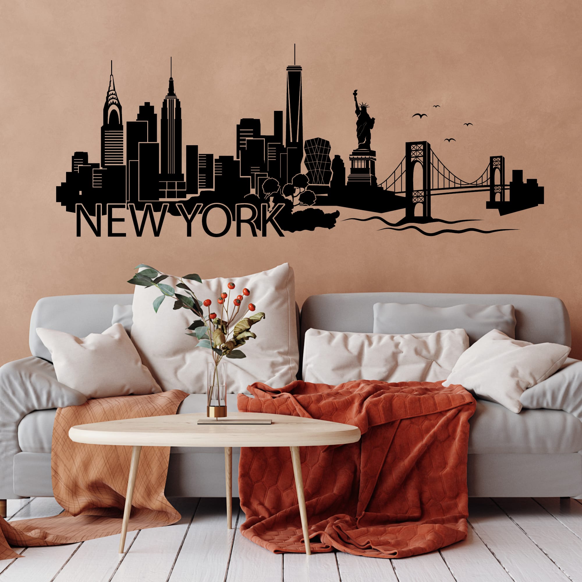Wandtattoo Skyline New York mit Schriftzug, Wohndekoration