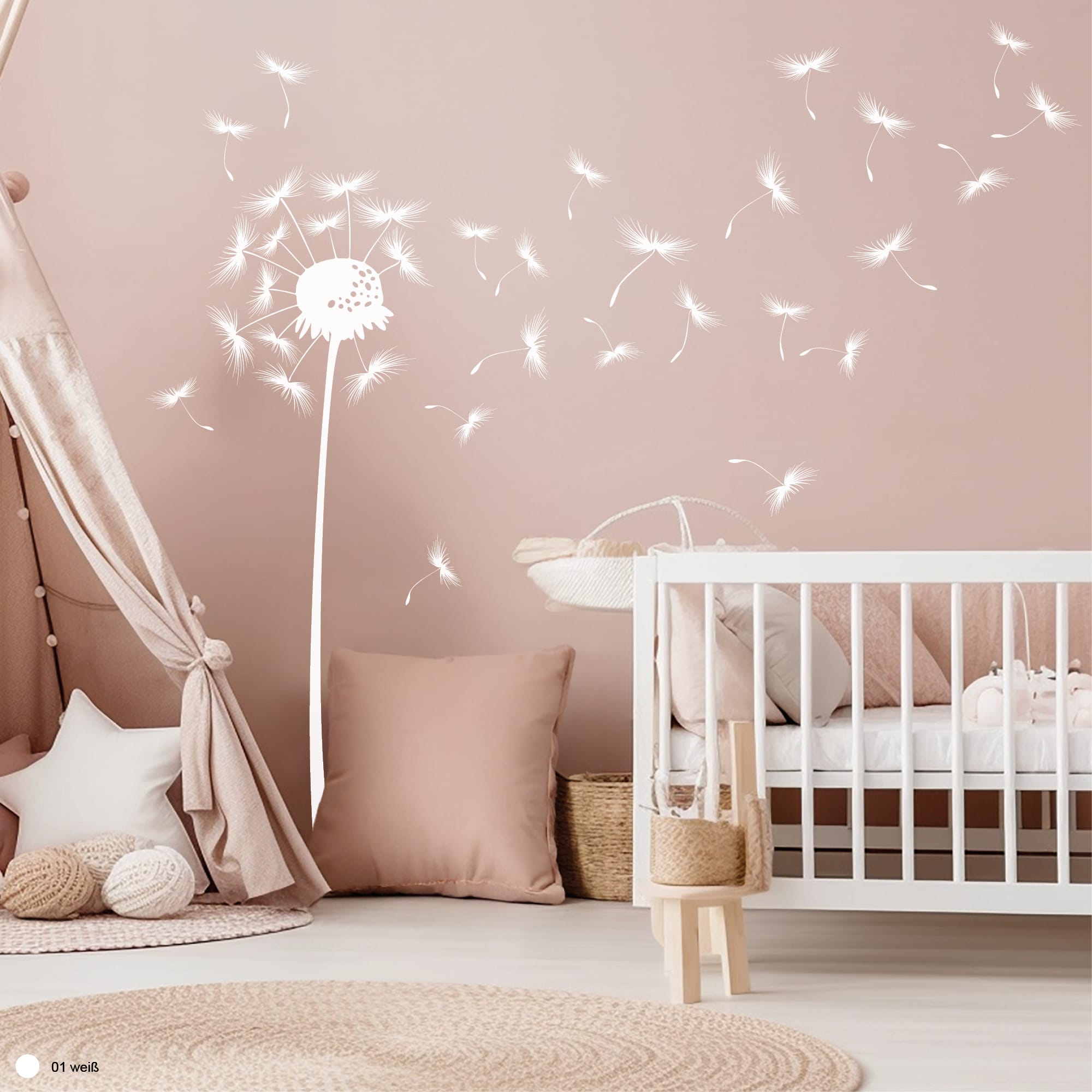 Auf dem Bild ist das Produkt: Wandtattoo Pusteblume mit vielen Pollen, Wohndekoration, Gestaltung Wohnung zum Preis von €27.9 abgebildet.