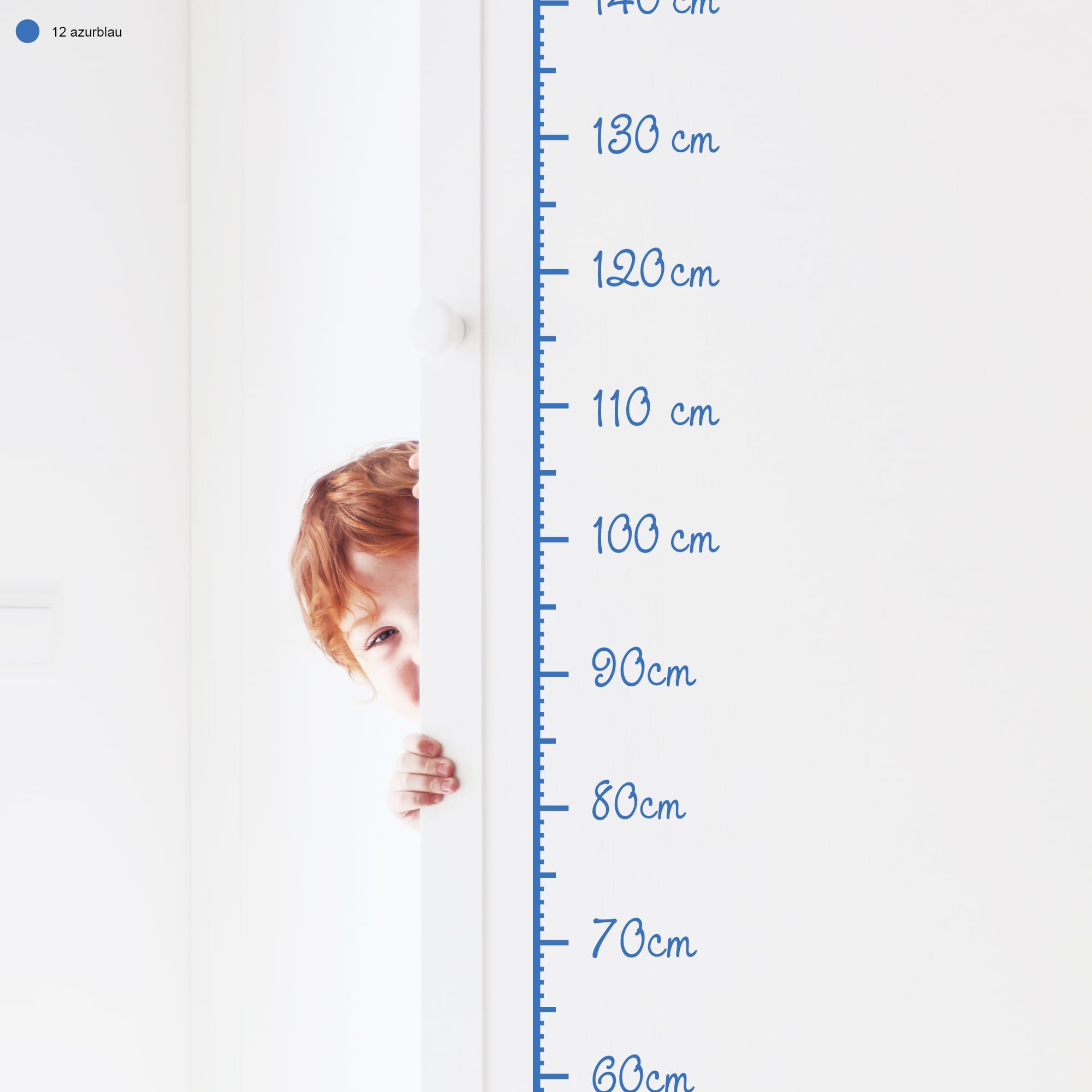 Auf dem Bild ist das Produkt: Wandtattoo Kinderzimmer Messlatte Maßband 40 – 180 cm ohne Hintergrundfolie Wandsticker, 1 cm Abstand zum Preis von €15.9 abgebildet.