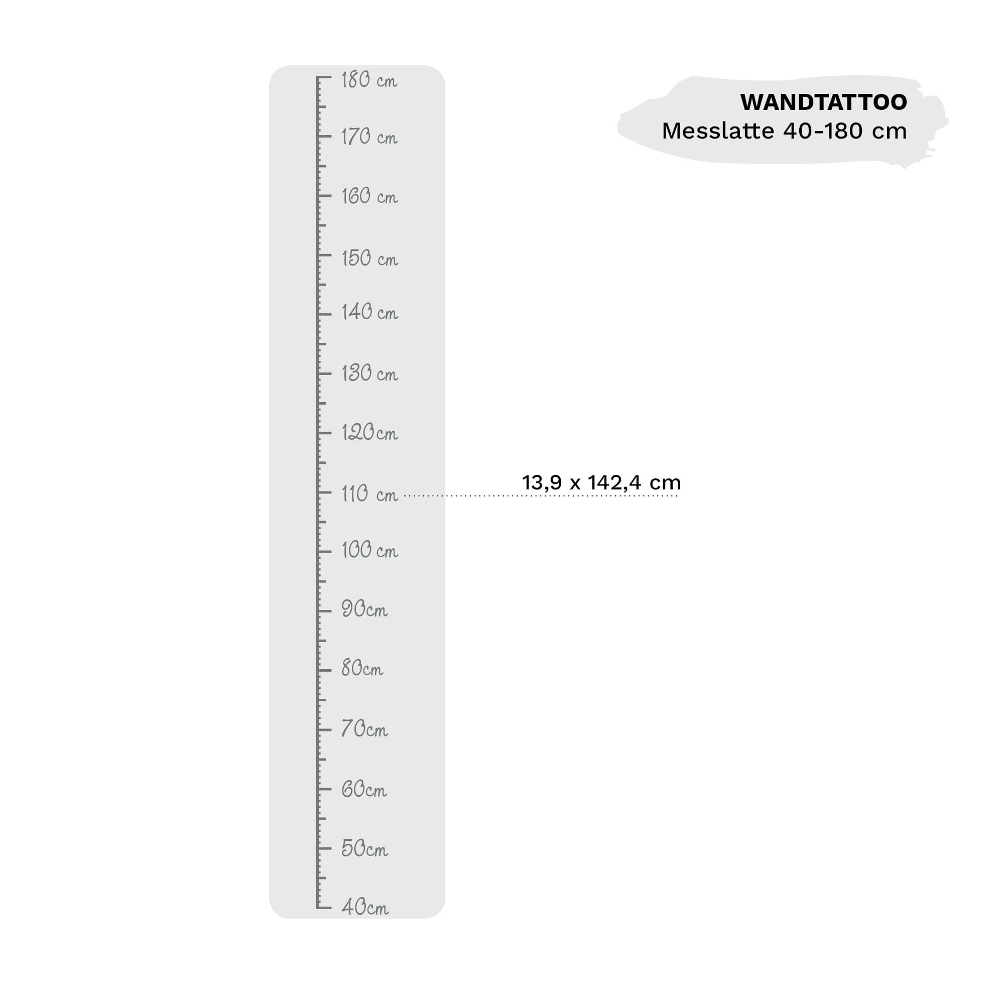 Auf dem Bild ist das Produkt: Wandtattoo Kinderzimmer Messlatte Maßband 40 – 180 cm ohne Hintergrundfolie Wandsticker, 1 cm Abstand zum Preis von €15.9 abgebildet.