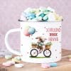 Kindertasse Emaille Becher Hase auf Fahrrad Schulkind personalisiertes Geschenk Einschulung Schulanfang Mädchen Auf dem Bild ist das Produkt: Kindertasse Emaille Becher Hase auf Fahrrad Schulkind personalisiertes Geschenk Einschulung Schulanfang Mädchen zum Preis von €18.90 abgebildet.
